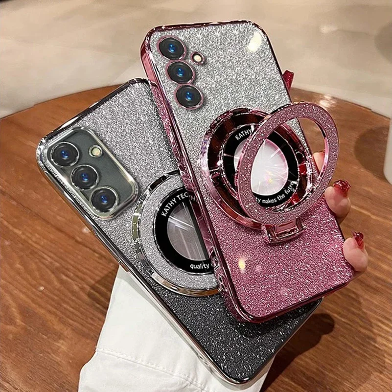 Gradient Glitter Bling Bracket Soft Case with Magsafe Holder