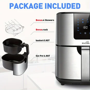 1PC KitCook Large Air Fryer XL, 1500W 120V 6.8QT Stainless Steel Air Fryers Oven, Nonstick Basket, LED Touch Screen 3