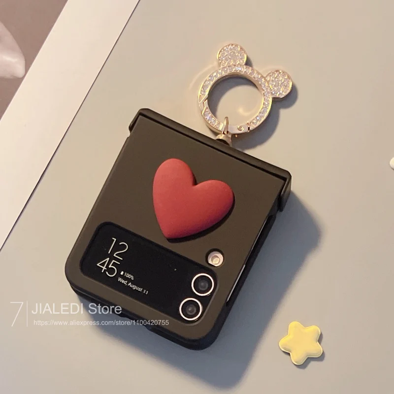 Phone Case Rhinestone 3D Love Hinge Cover for Samsung Galaxy Z Flip 3 4 5 6 7 flip6 zflip7