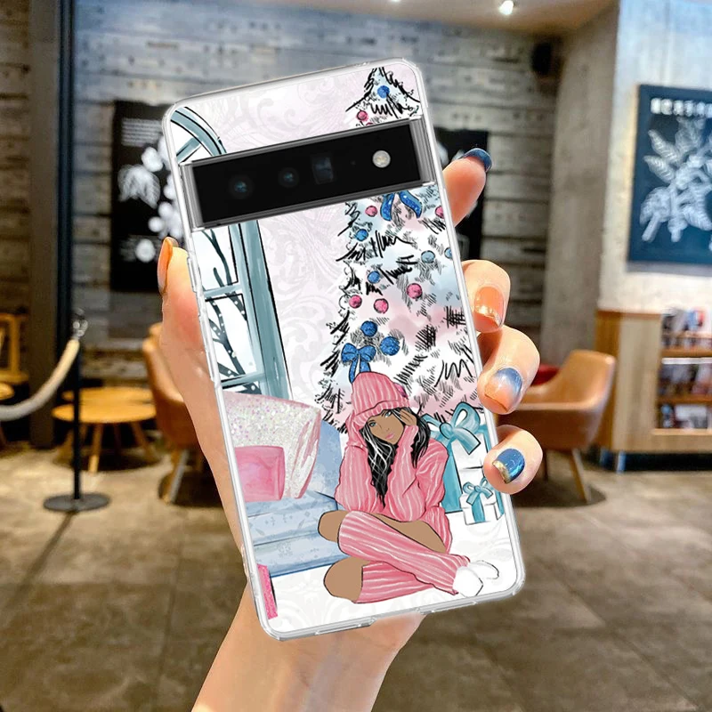 Festive Art Girls Coffee Shockproof Clear Phone Case