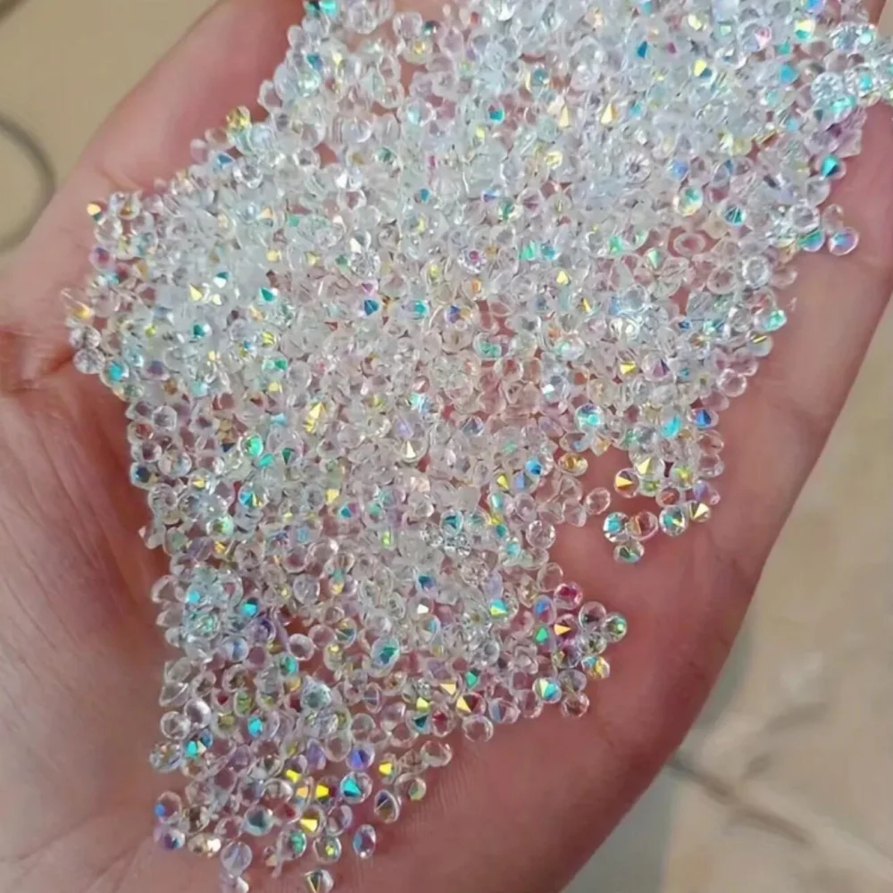 1.5mm 무지개빛 마이크로 캐비어 비즈 네일 아트 라인스톤 3D 클리어 AB 미니 픽시 크리스탈 젬스 샤이니 포인트-보텀 글리터 데코 *3