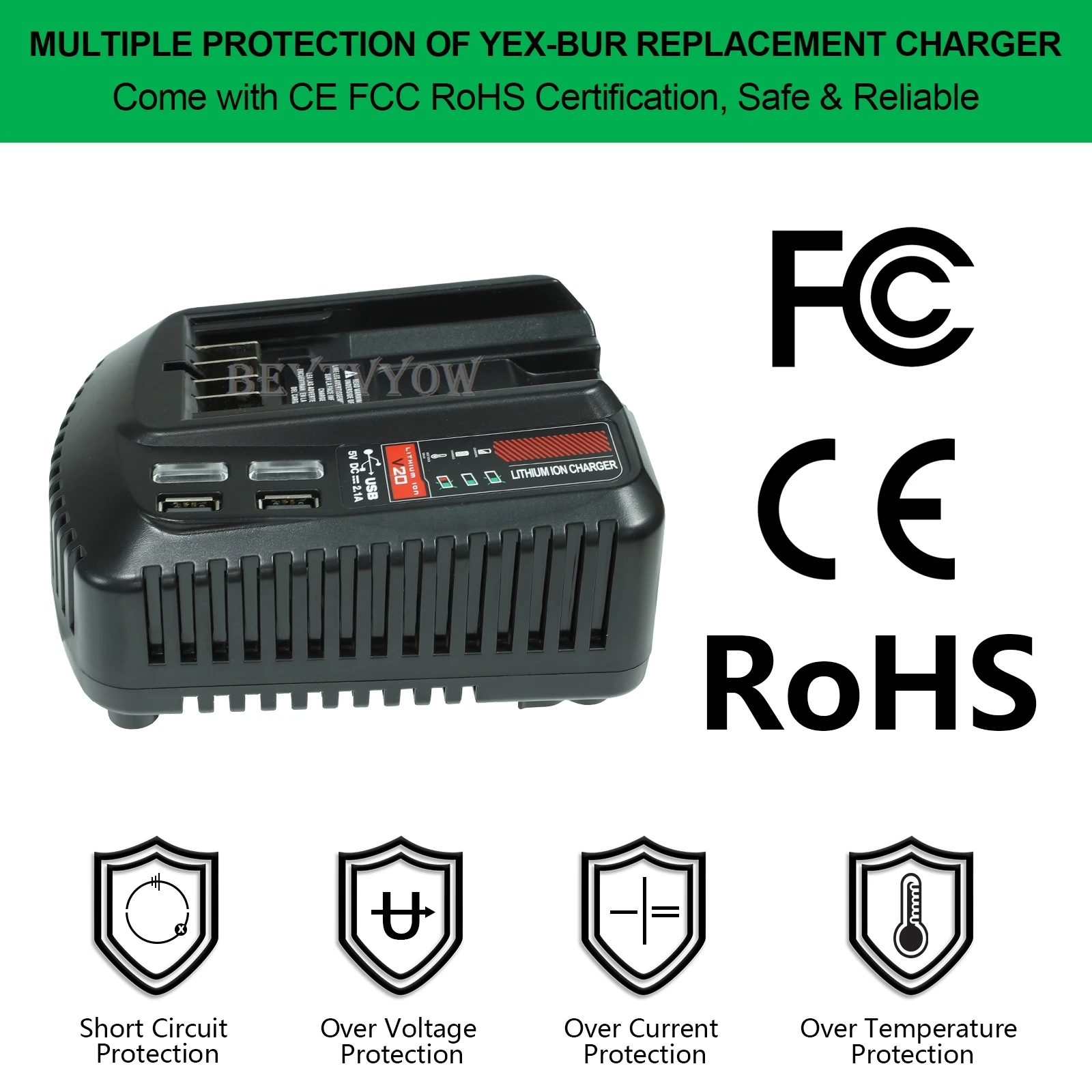 Fast Battery Charger Compatible with Craftsman 20V Battery With Dual USB Port Ch