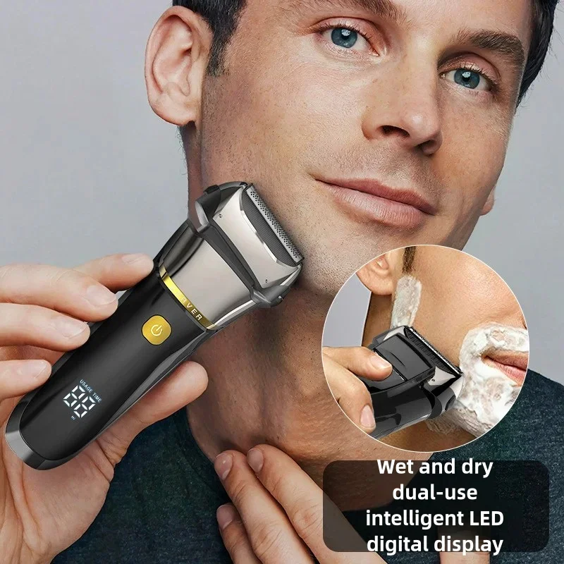 Professional Convenient Men's Electric Pomade Razor, 3-Blade Washable Body Razor, Sideburn Trimmer, Electric Reciprocating Razor