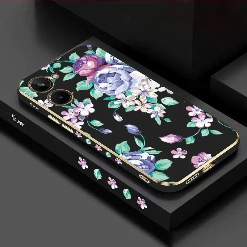 

Rose In Comic Book Luxury Plating Phone Case For OPPO Realme 10 9 9i 8 8i 7 7i C30 C31 C35 C20 C21Y C25 C25S Cover