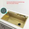 Gold LED Waterfall Kitchen Sink Large Single basin honeycomb anti-scratch nano technology Stainless Steel Sink LED Faucet 5