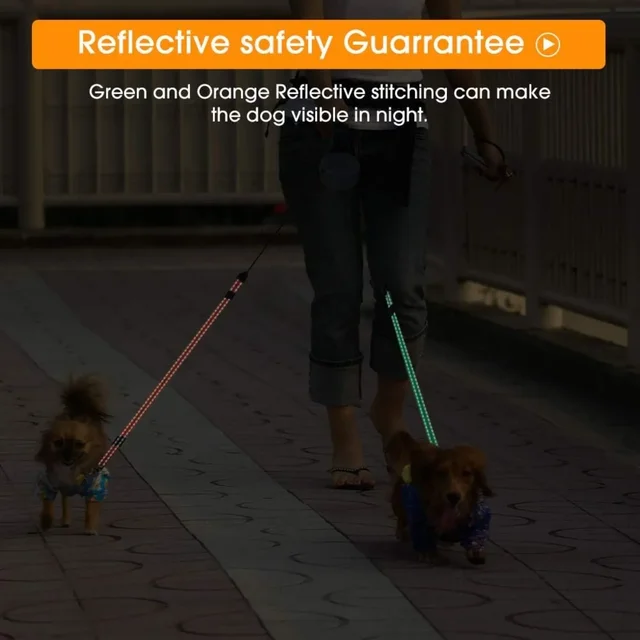Enhanced Edition Double Dog Retractable Leash Auto-Untangles Reflective Waterproof Leash Supports Up To 50lb Dog Running Leash 3