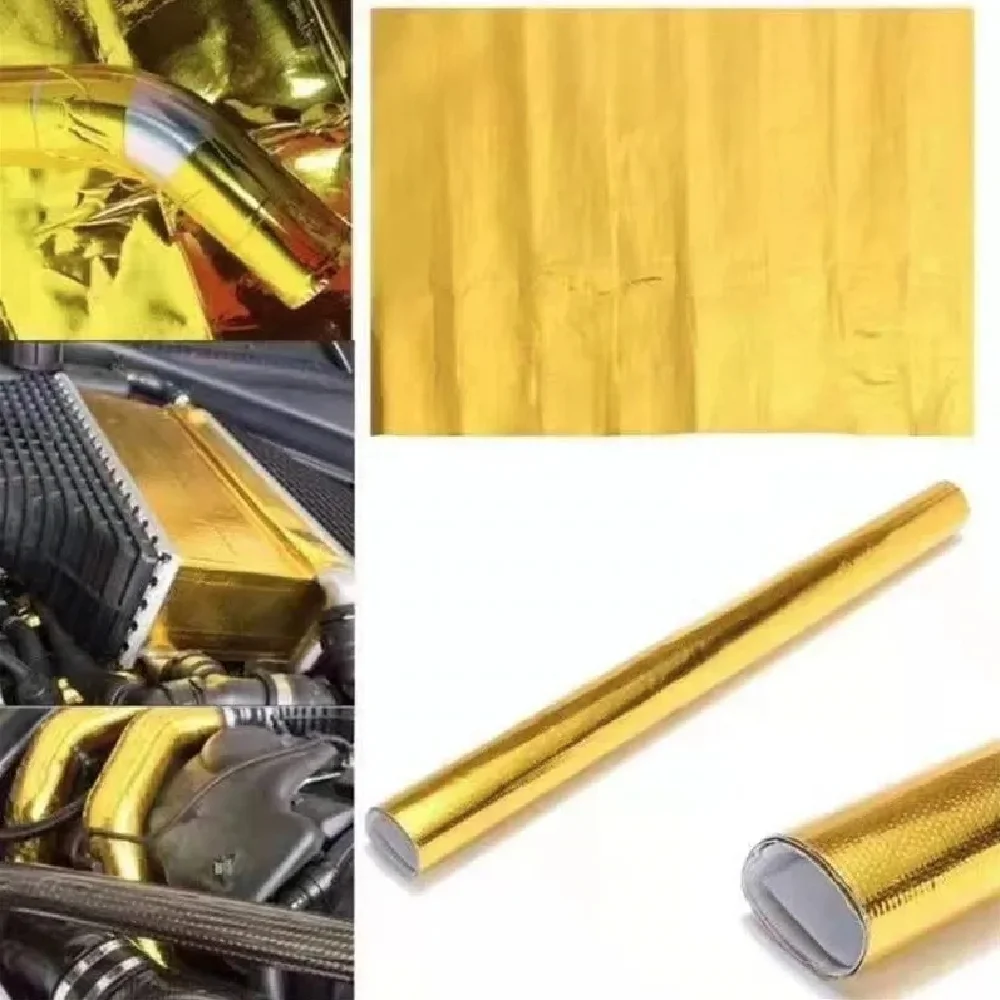50x50cm 100x100cm Self Adhesive Reflective Gold High Temperature Exhaust Heat Shield Wrap Tape Insulation Stickers Car Styling