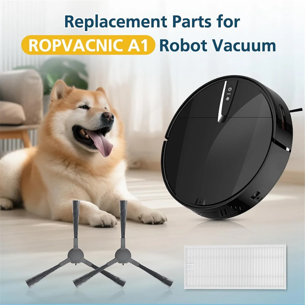 SEMOIC Replacement Parts for ROPVACNIC A1 S1, for Tipdiy G90, VIPSUN Z1 Robot Vacuum Side Brush Hepa Filters
