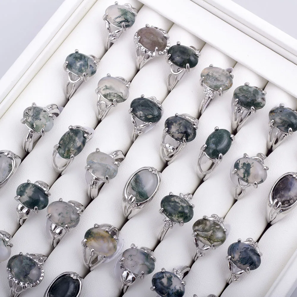 Wholesale 20 Pieces Mix Lot Water Grass Agate Natural Stone Rings Fashion Jewelry Lady's Ring 3