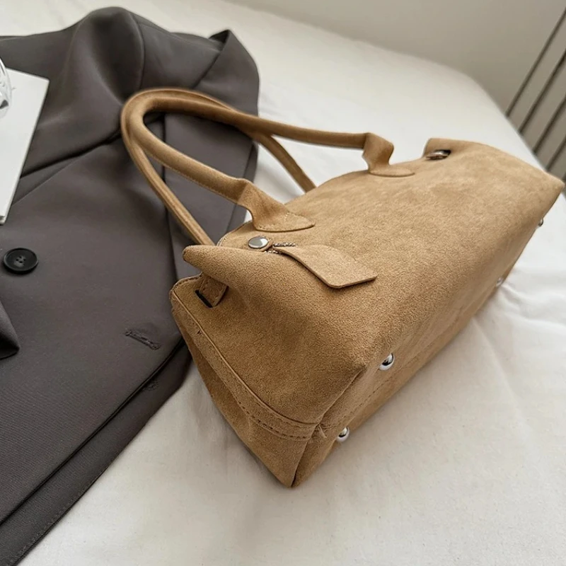 French Style Underarm Shoulder Bags For Women PU Suede Pure Color Top-handle Bag 2026 Autumn New Luxury Designer Handbags Purses