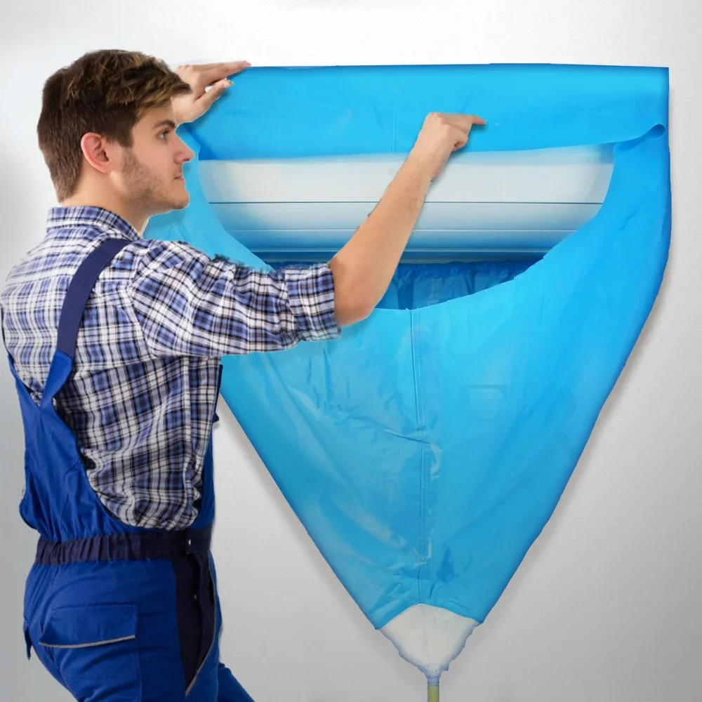 Description Picture 3 of itemLarge 95/130cm Air Conditioner Cleaning Cover Kit Double Thickening Wash Mounted Protective Dust Cleaner Water Bag Support Plate