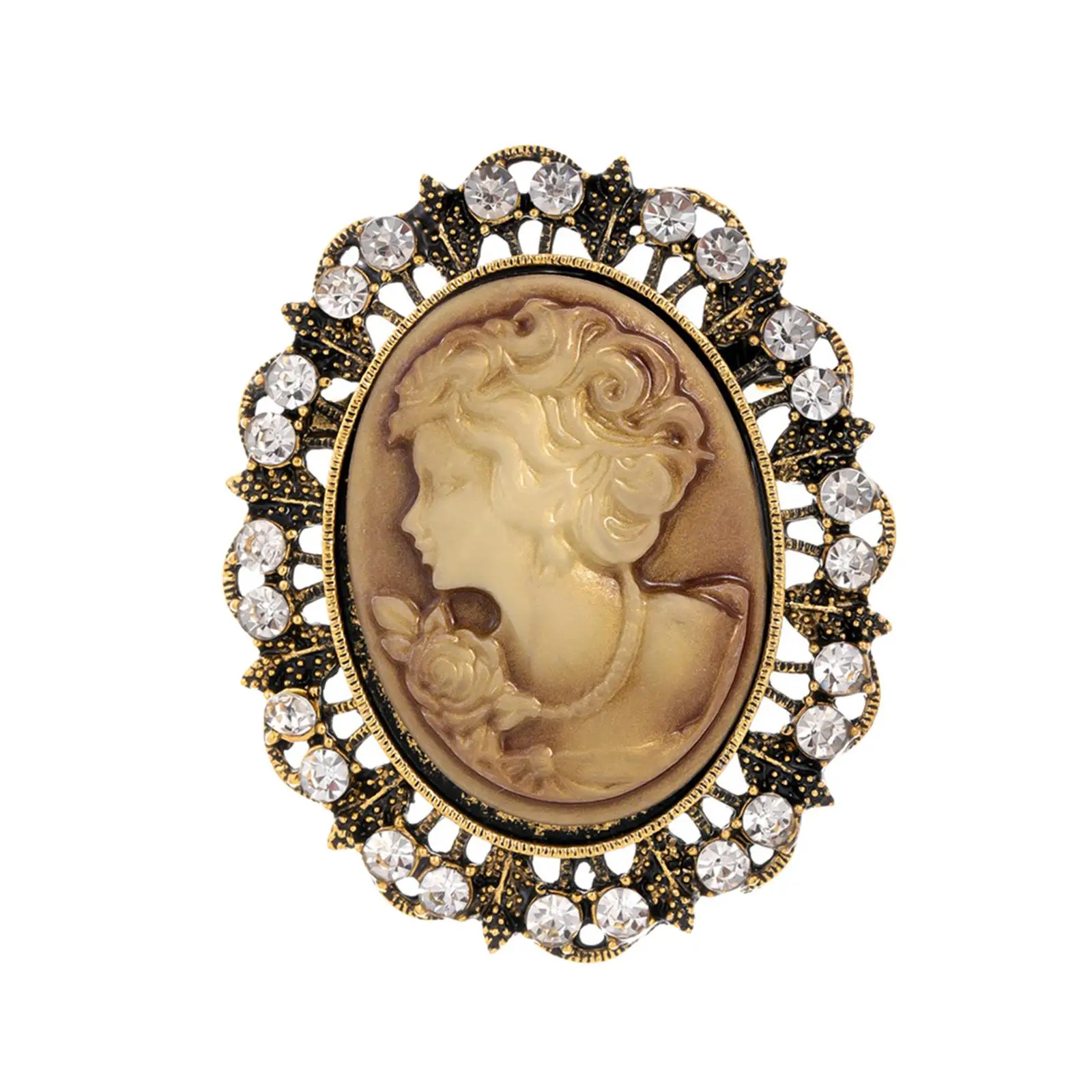 Lady Portrait Brooch Pin Rhinestone Vintage Style Gem Brooch for Christmas Scarf Lady Portrait Brooch Pin Rhinestone Vintage Style Gem Brooch for Christmas Scarf