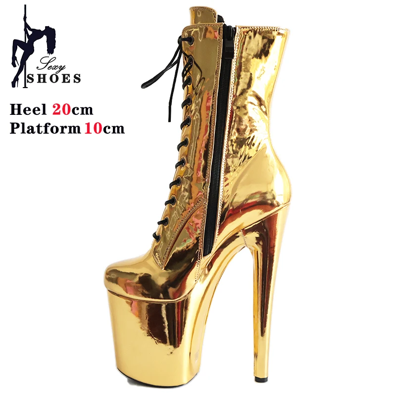 20cm/8Inch Golden High Heel Boots Pole Dance Stripper Heels Sexy Strappy Platform Women Shoes Super High Exotic Dancer Boots