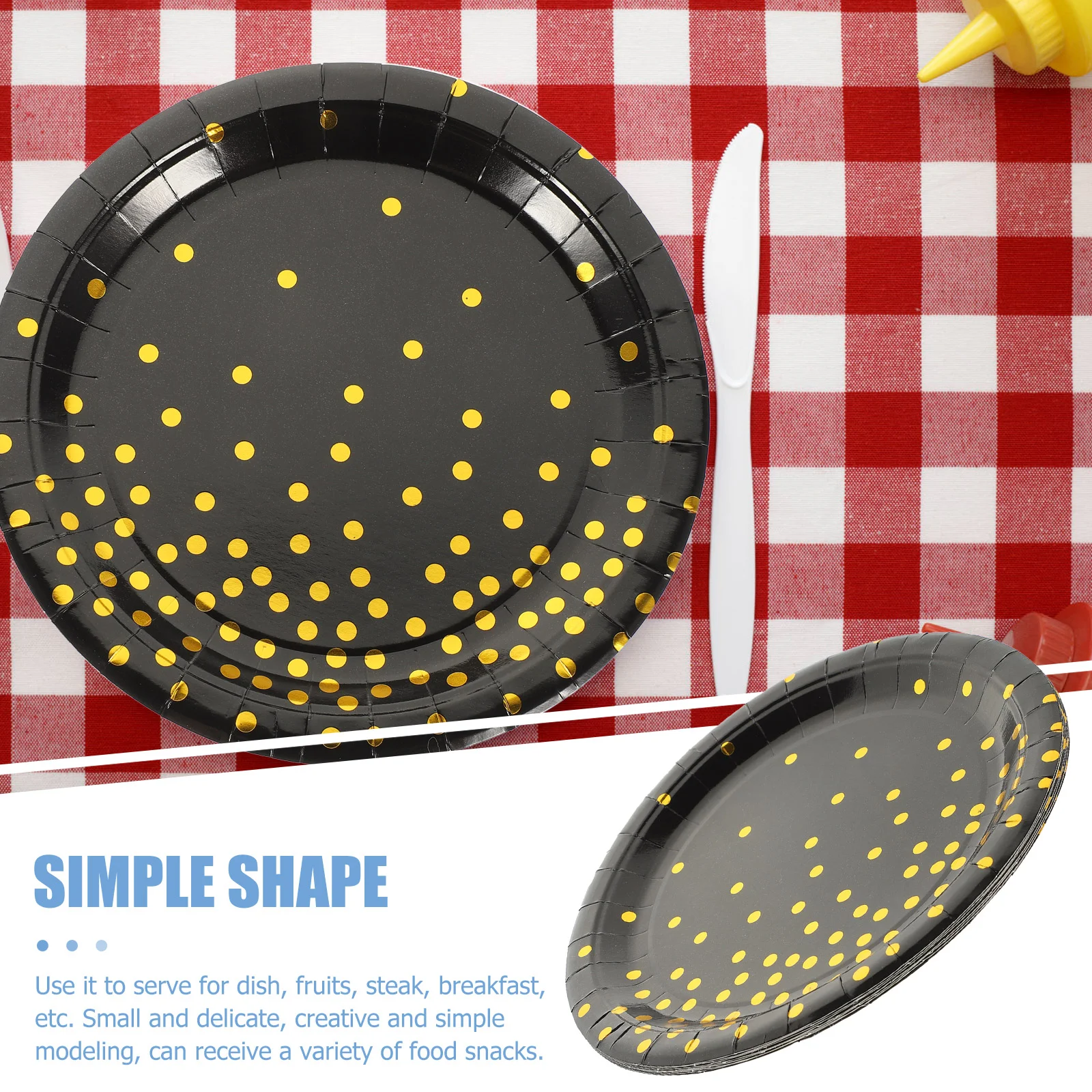16pcs Disposable Paper Plates Solid Black Cake Plate Decorative Tableware Party Supplies (9inch) paper disposable tableware