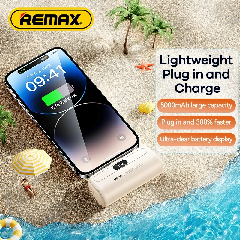 REMAX Portable Charger Power Bank For iPhone 15 14 13 12 Pro MAX 11 XS XR X Xiaomi Samsung Huawei Oneplus Mini Powerbank 5000mAh 2