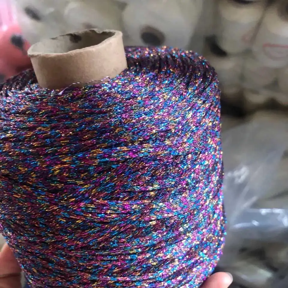 Gold and silver thread pure silk hollow yarn crochet bear bag doll handmade DIY hand mixed yarn with thread
