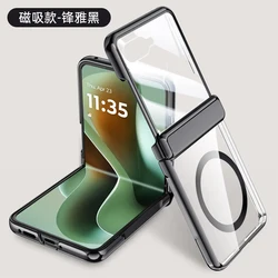 Luxury Transparent 360° Full Cover Case with MagSafe for Motorola Razr Ultra 2025 (Black)