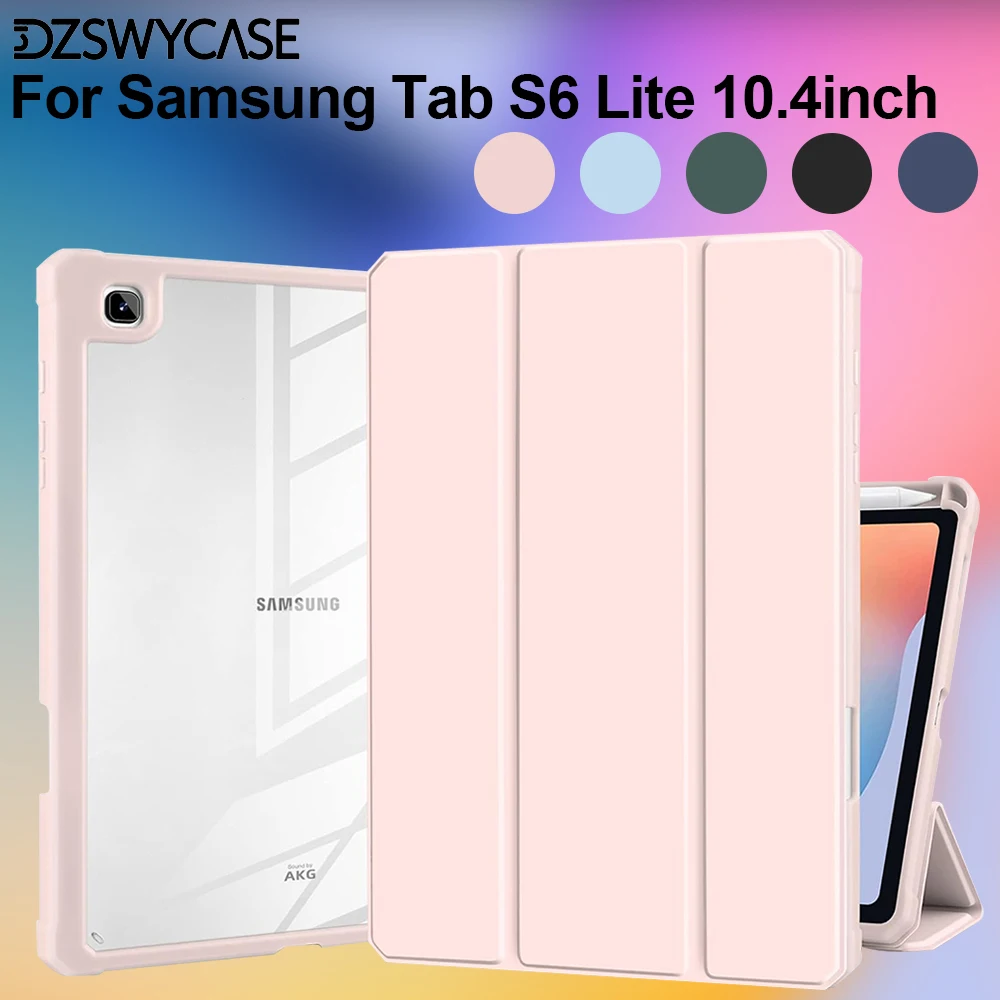 Case for Samsung Galaxy Tab S6 Lite 10.4 inch, with Pencil Holder Shockproof Cover with Clear Back Shell TPU Auto Sleep / Wake