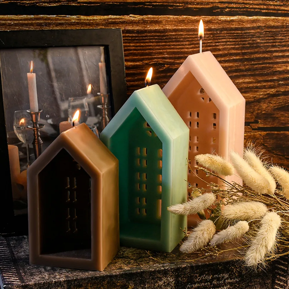 House Candle Silicone Mold DIY Simulation Villa Art Candle Making Tool Epoxy Resin Plastic Molds Set Christmas Decoration Gift
