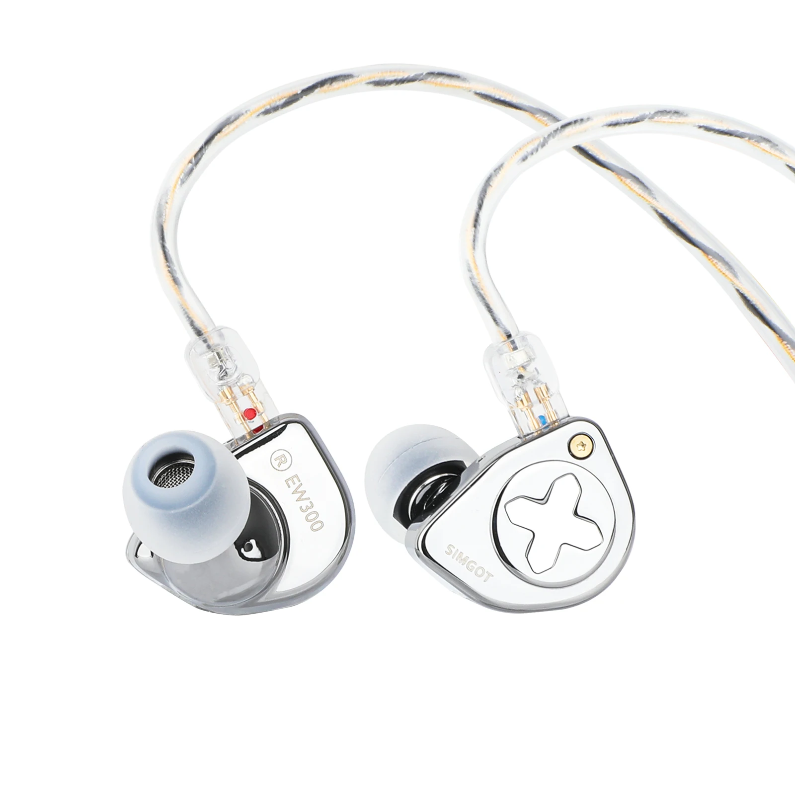 SIMGOT EW300 1DD+1Planar+1PZT Hybrid Driver IEM HIFI Earphones with Detachable Nozzles Silver-Plated OFC IEM Cable for Musician 4