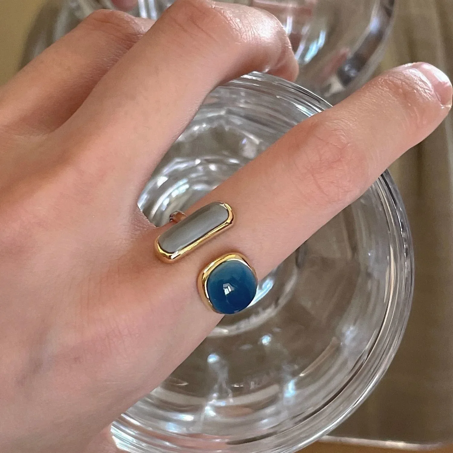 Kpop Trendy Retro Geometric Colorful Drip Glaze Open Rings For Women Adjustable Finger Rings Jewelry Gifts fashion rings