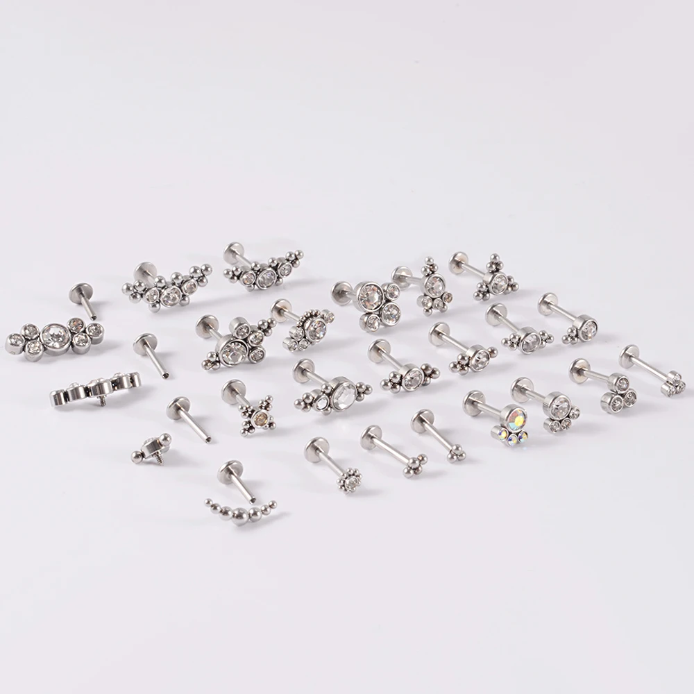 MVJK ASTM F136 Titanium Opal Zircon Ear Stud Labret Stud Lip Ring Cartilage Helix Lobe Conch Earrings Body Piercing Jewelry