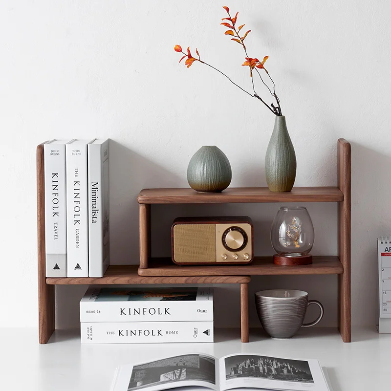 Walnut Wood Extended Desk Organizer Multi-Tier Office Bookshelf