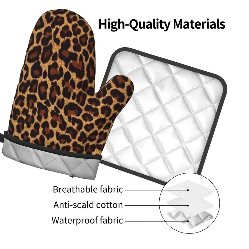 Cool Cheetah Leopard Oven Mitts and Pot Holders Heat Resistant Oven Gloves Safe Cooking Baking Grilling Customizable Patterns