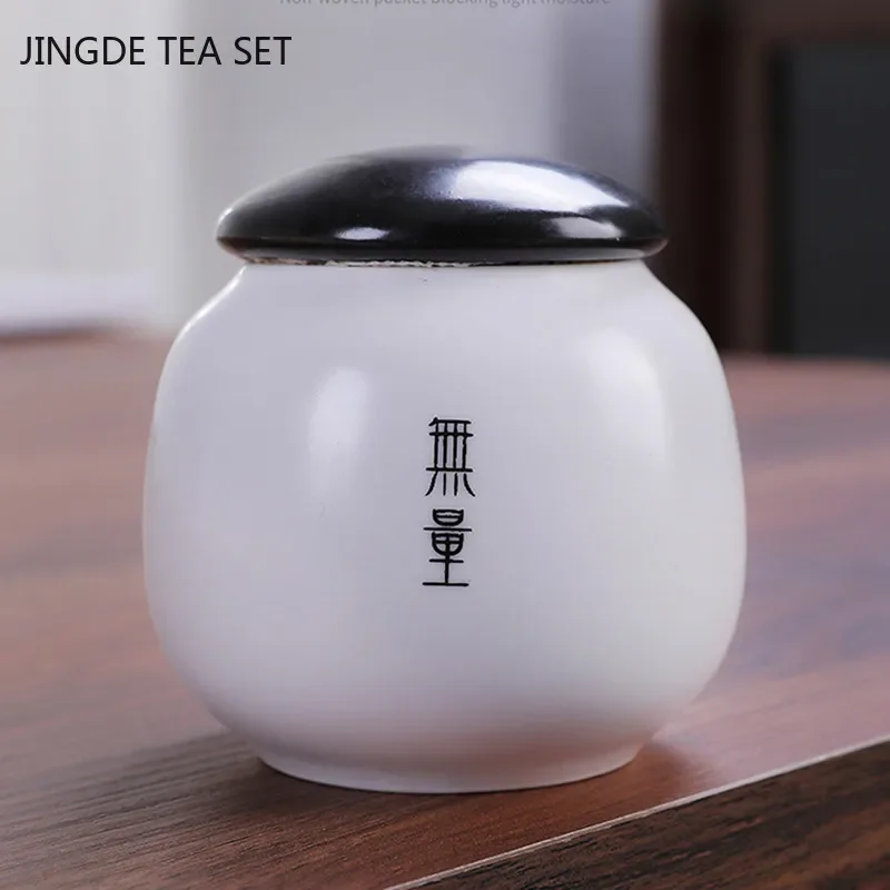Ceramic Small Portable Airtight Tank Tea Caddy Moisture-proof Jar Home Tea Organizer Airtight Jars Kitchen Spice Container