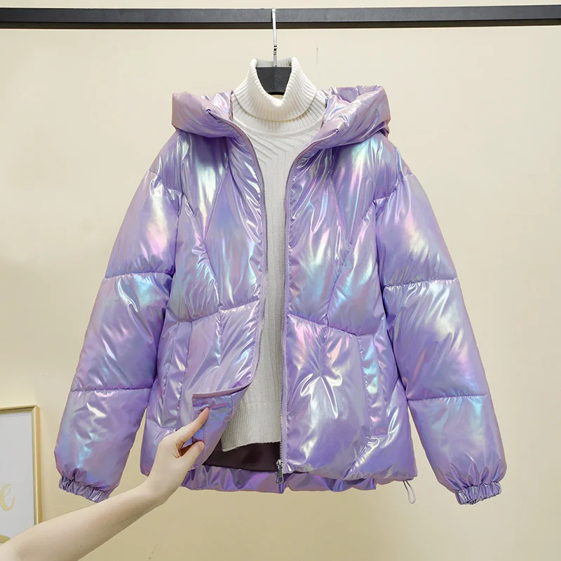 Women Bright Color Winter Jacket 2023 Korean Fashion Long Sleeve Short Parkas Snow Wear Warm Hooded Cotton Padded Outwear S-2xl