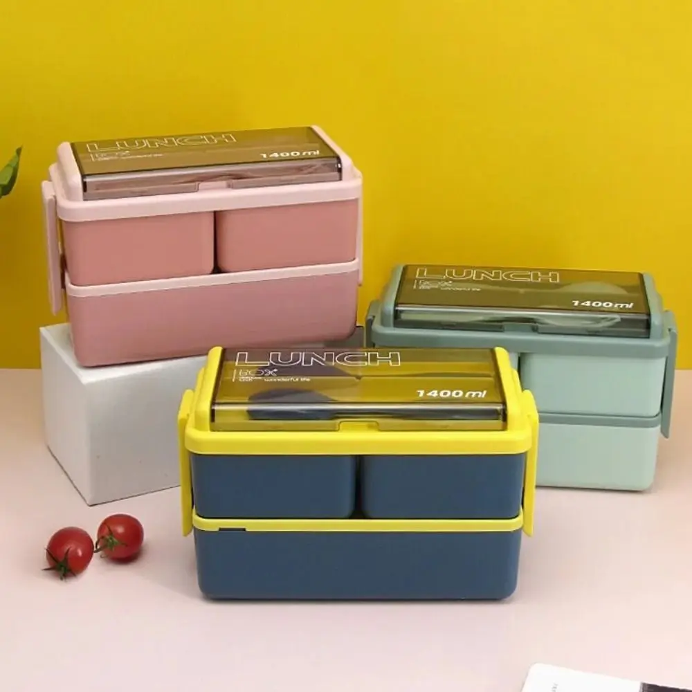 

Single/Double Layer Lunch Box Detachable with Fork and Spoon Meal Box 700/1400ml Plastic Food Storage Container Microwaveable