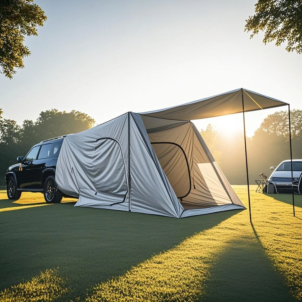 Easy-Install Car Back Tent with Weatherproof Floor & Sky Canopy - Instant Setup, 2-4 Person SUV Camping Essential
