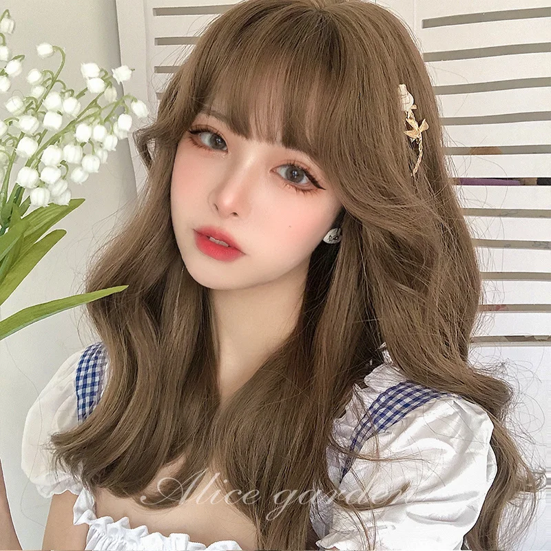 Wig Long Curly Hair Internet Celebrity Lolita Japanese Natural Straight Bangs Realistic Full-Head JK |
