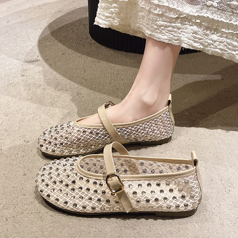 Women's Flat Shoes Grid Rhinestones Soft Sole Light Shoes for Women Daily Commute Dress Breathable in Summer Zapatillas De Mujer 4