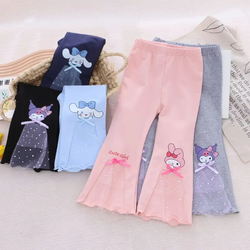 Sanrio Cinnamoroll Kids Bell Pants Anime Cartoon Kuromi Autunno Cartoon Cotton Stretch Pants Girls Jacket Collant Gift Kawaii