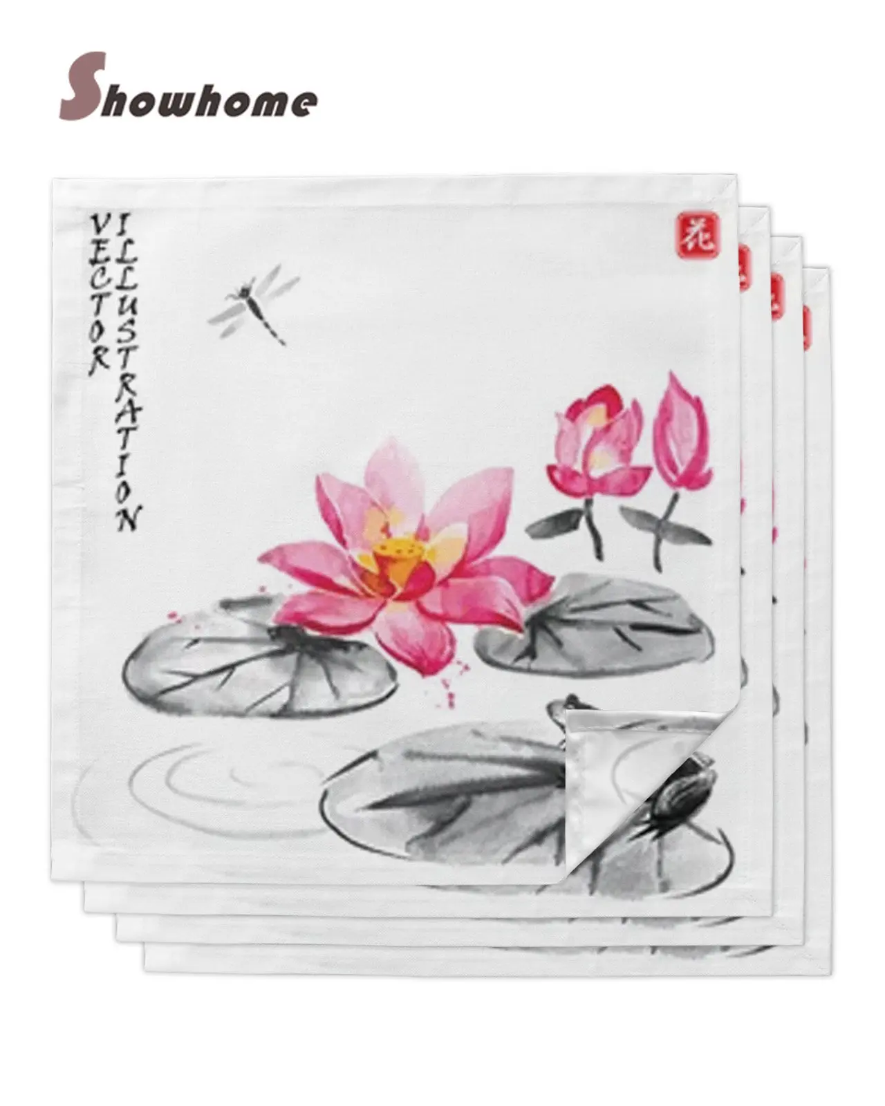 

Traditional Japanese Style Lotus Table Napkins Cloth Set Handkerchief Wedding Party Placemat Birthday Banquet Tea Napkins