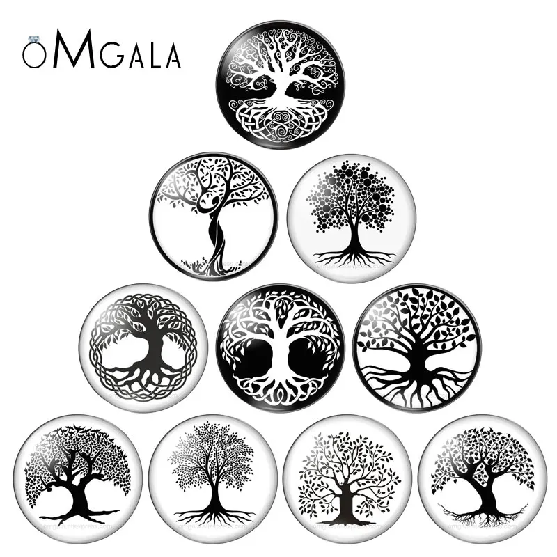 블랙 컬러 생명의 나무 패턴 10pcs 혼합 12mm/18mm/20mm/25mm/30mm 라..
