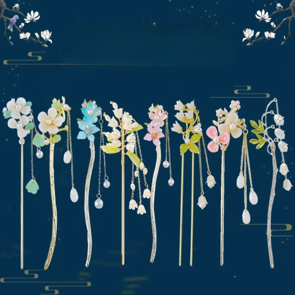 1pc Chinese Ancient Style Hair Accessories Flower Lily of the valley Tassel Hairpins Costume Hanfu Hair Stick for Women Men Gift jewelry accessories hair accessory hair headdress hair stick pearl hairpins
