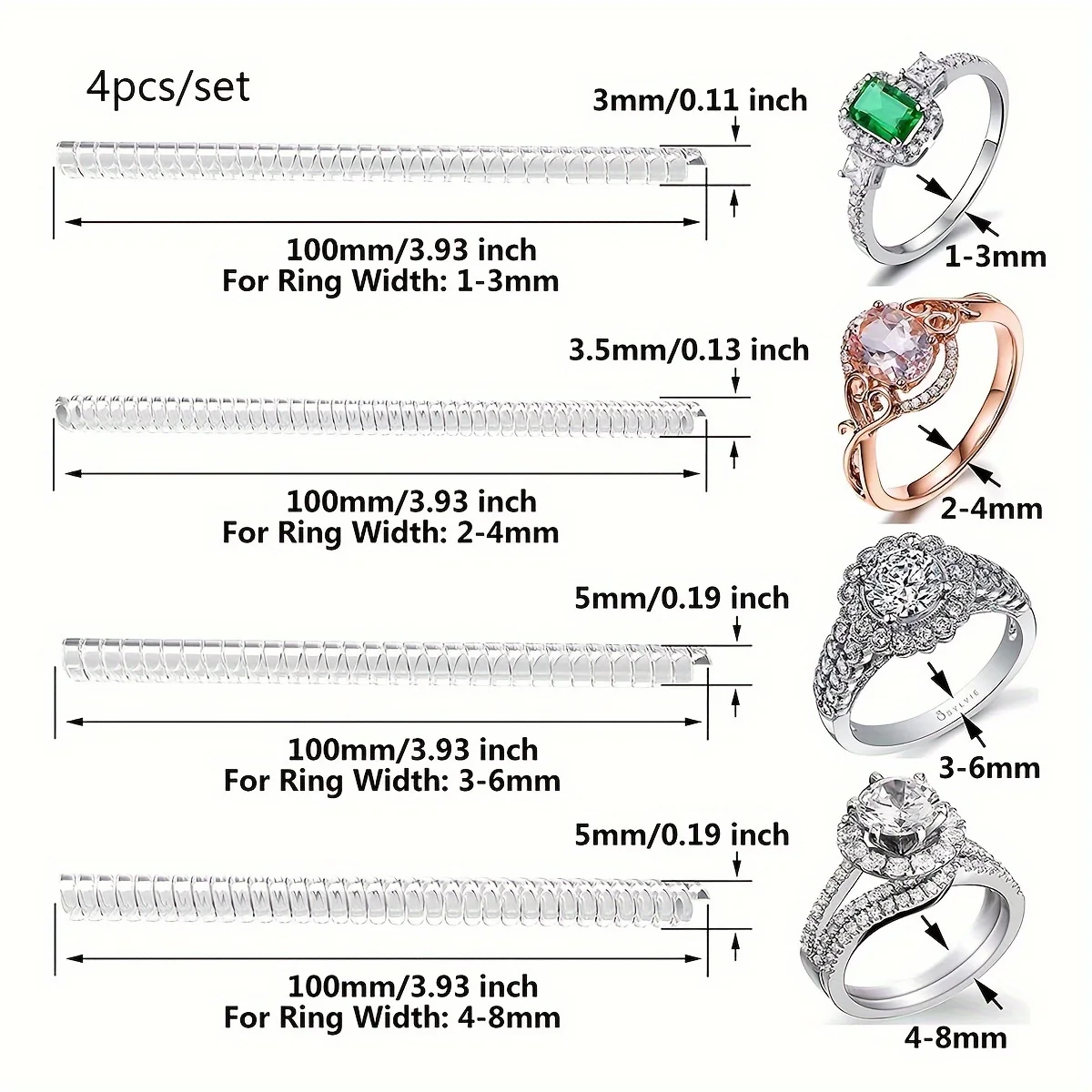 4 قطعة أداة ضبط حجم الحلقة غير المرئية للخواتم الف...