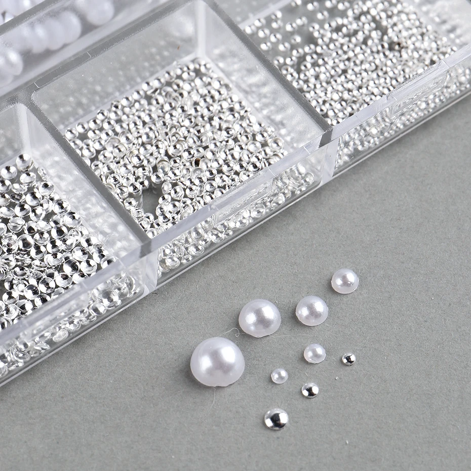 Nail Art Rhinestones White Pearls Half Round Bead Mixed Size Half Round Flatback Pearls For DIY Decoration Nail Bead Stones nail art rhinestones