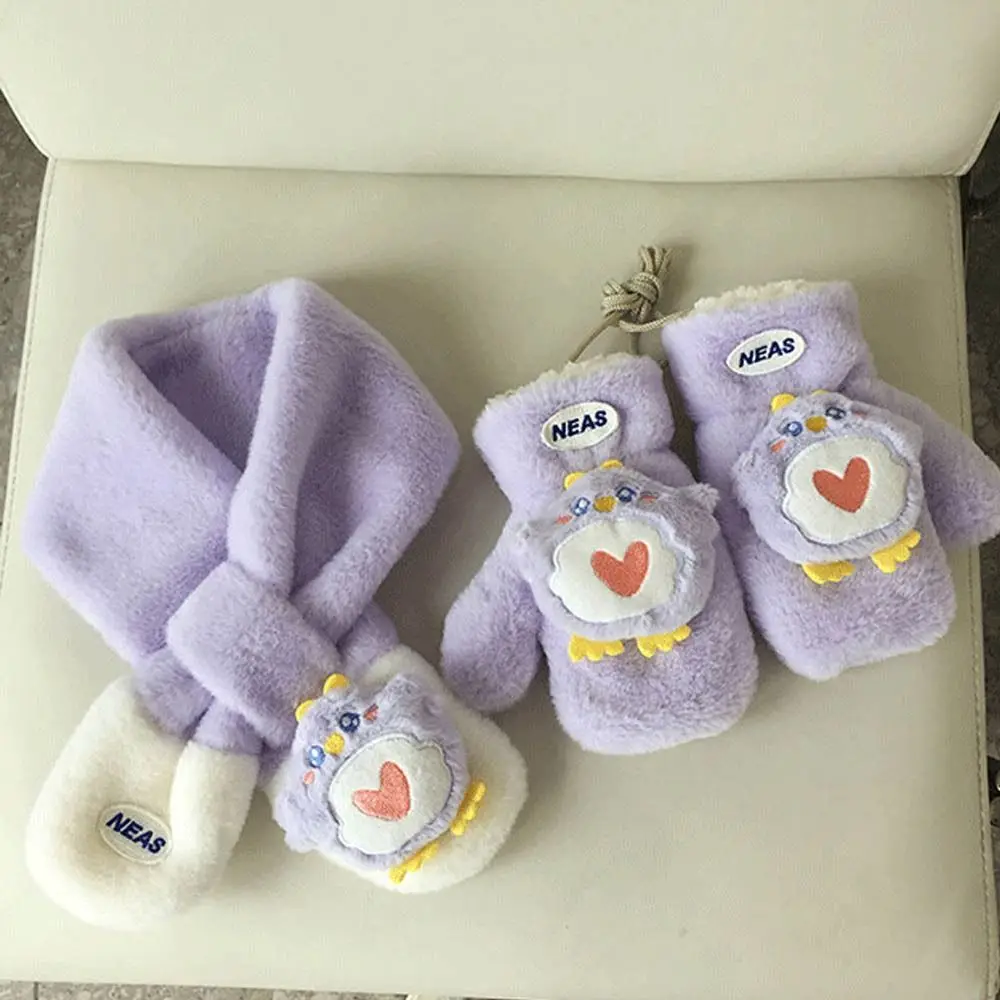 Cute Plush Scarf Glove Sets Cartoon Love Doll Winter Warm Soft Girl&Child Scarf Glove Ornaments Accessories Gifts
