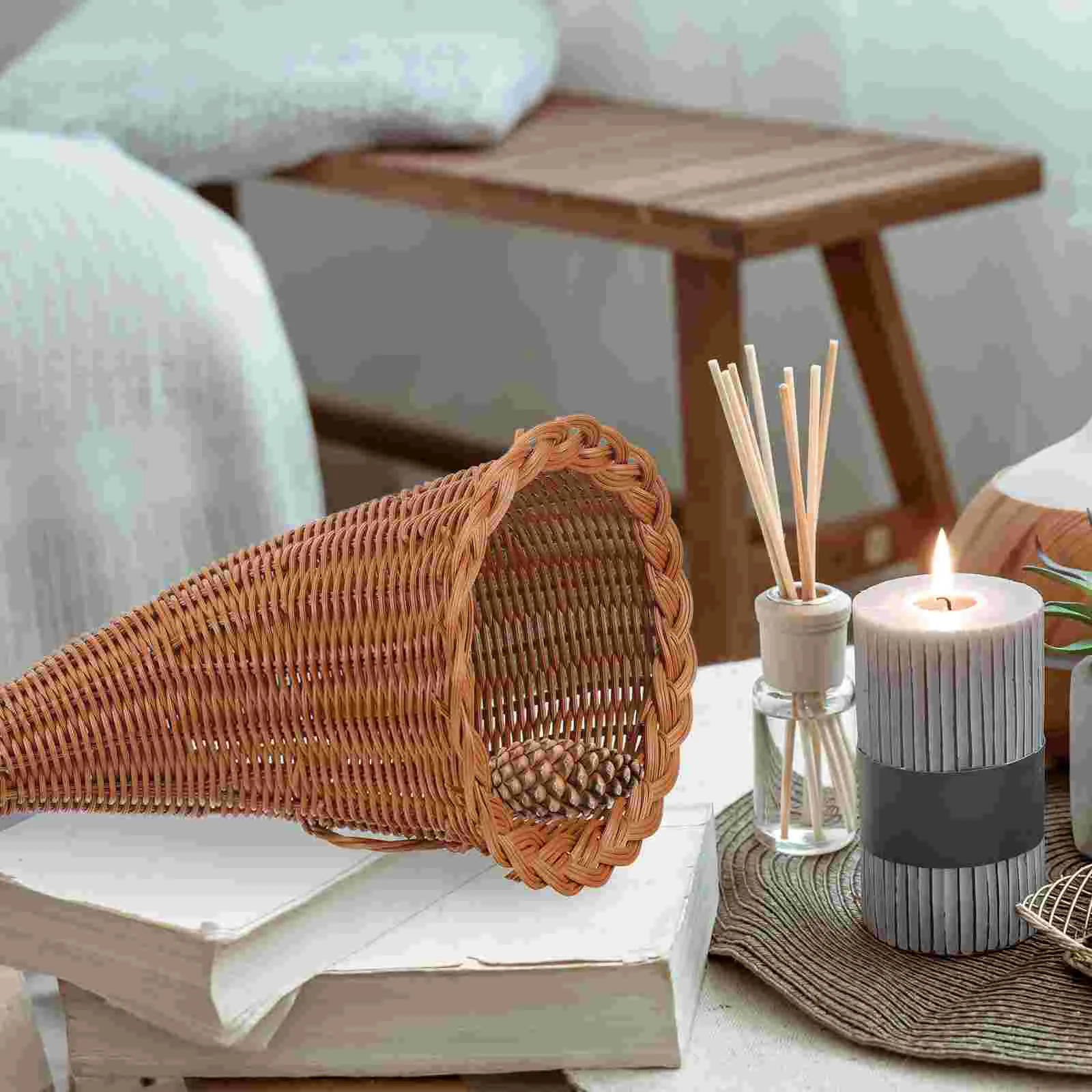 

Woven Basket Decor Basket Decor Multi-Use Daily Use Snacks Basket Fruit Basket Woven Cornucopia Basket For Table Living Room
