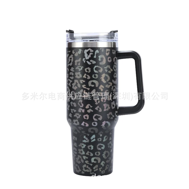 40oz Iridescent Leopard Tumbler with Handle Stainless Steel