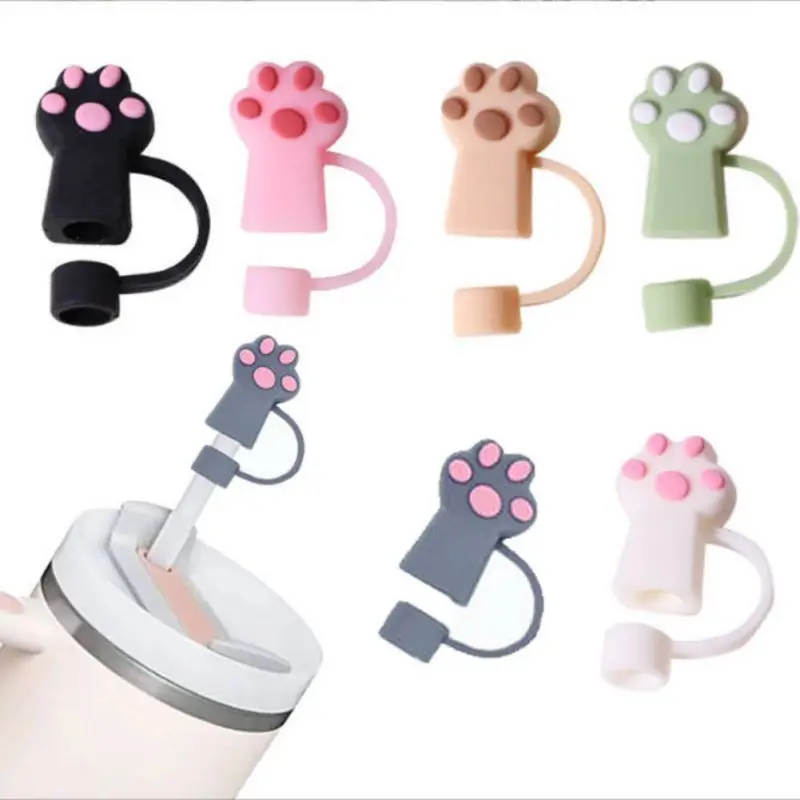 6 Pack Silicone Cat Paw Straw Covers Cap Compatible with Stanley Cup 30 40 oz Cute Funny Tumbler Straw Topper Accessories