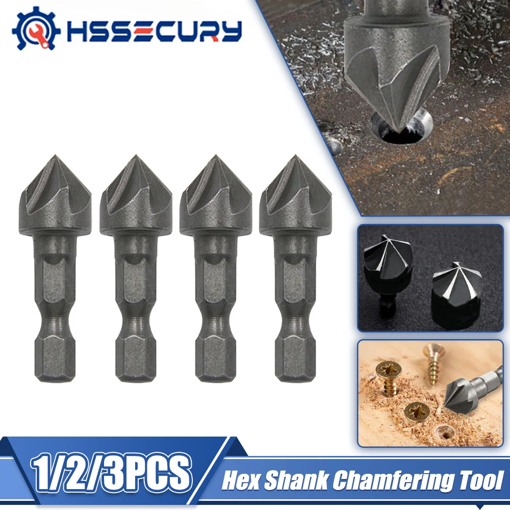 1/2/3Pcs Hexagonal Shank Six-Blade Chamfering Tool Carbon Steel Sandblasting Chamfering Knife Woodworking Hole Opener Drill Bit