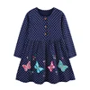 Jumping Meters 2-7T Long Sleeve Butterfly Embroidery Princess Girls Dresses Polka Dots Buttons Children's Clothes Party Frocks