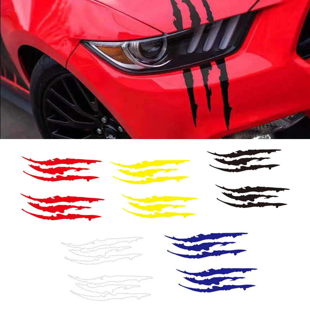 

6PCS REFLECTIVE CAR HEADLIGHT MONSTER STICKERS Scratch Stripe Claw Vinyl Decal Black/White/Red/Blue/Yellow Exterior Accessories