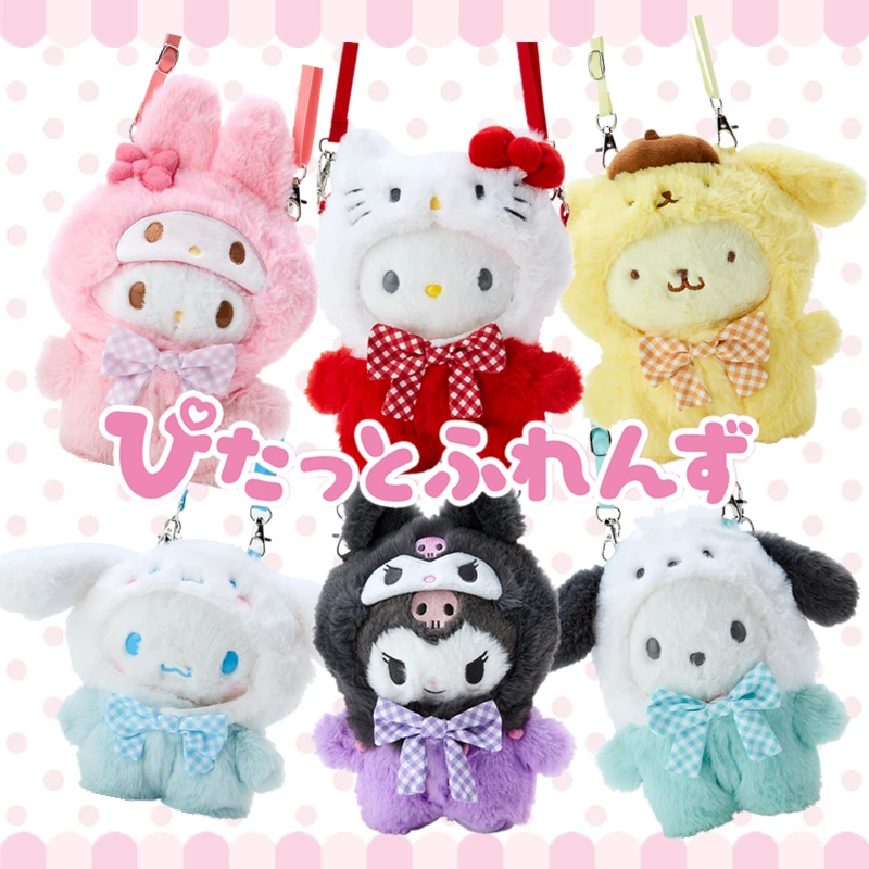 

Kawaii Hello Kitty My Melody Kuromi Cartoon Plush Doll Crossbody Bag Anime Sanrio Girly Heart Cute Doll Headband Backpack