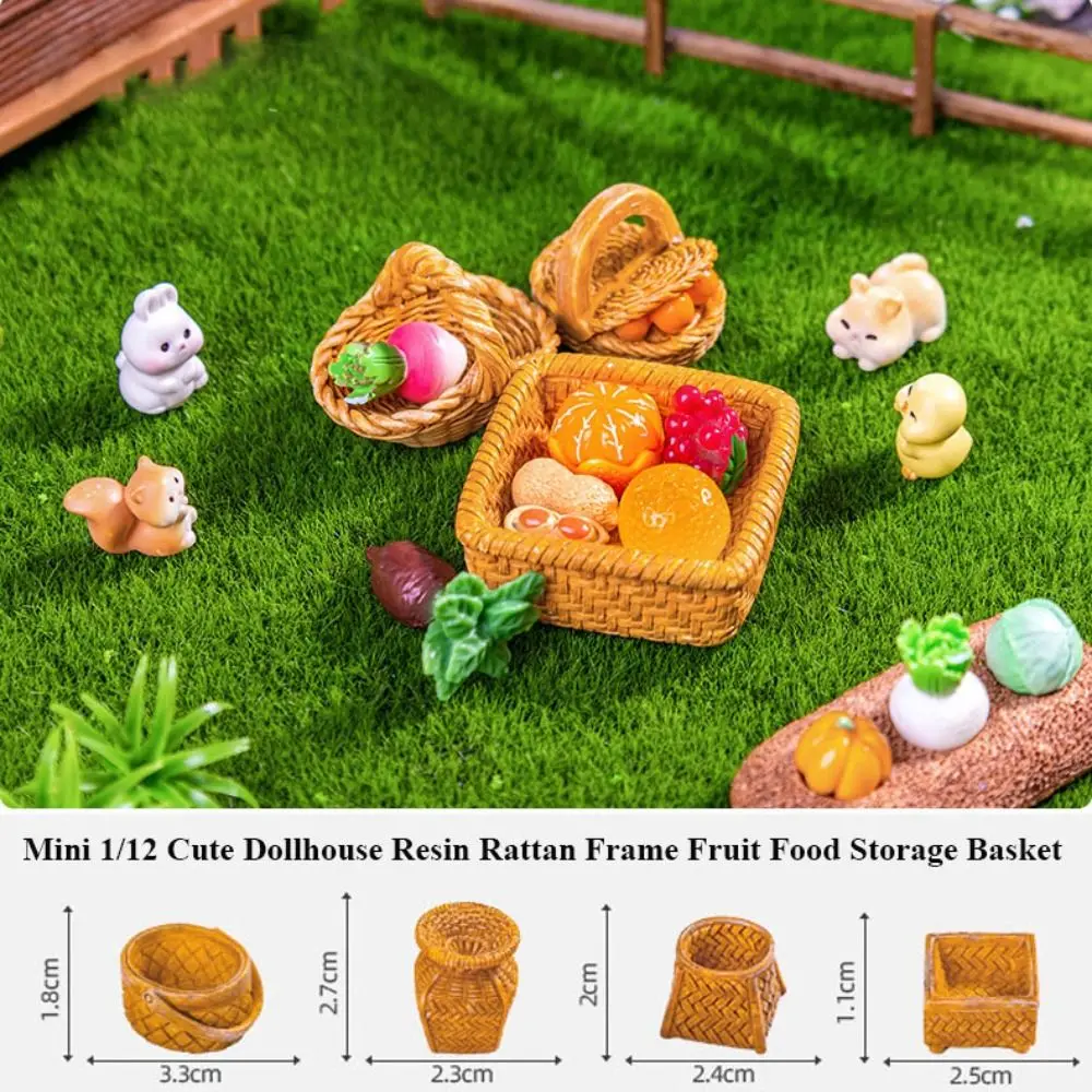 2pcs Mini 1/12 Dollhouse Rattan Frame Hand-woven Cute Fruit Vegetable Food Storage Basket Resin 10 Styles