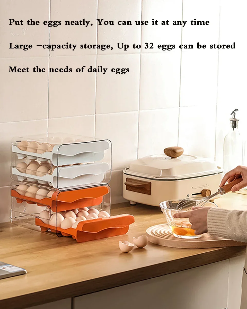 Description Picture 6 of item2-Layer Kitchen Egg Storage Box Drawer Type Stackable Fresh Keeping Clear Egg Holder Plastic Refrigerator Organizer Container